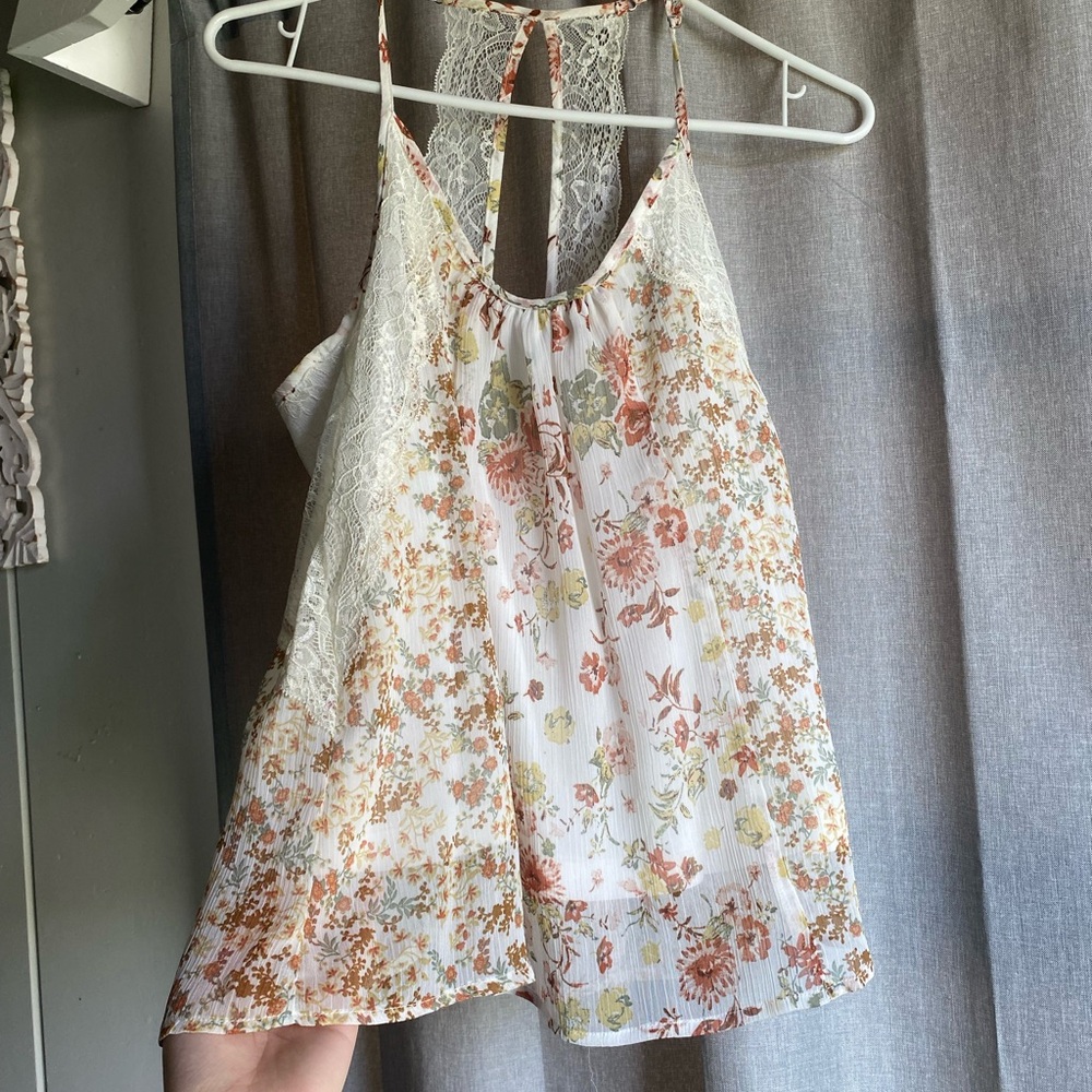 Floral Lace Trim Women's Top